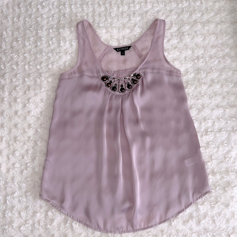 Express Dusty Lavender Sleeveless Blouse Jewel Detail
